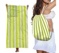 Treer Beach Towel That Turns Into a Bag, 3D Large Microfibre Beach Towels for Adults 2 in 1 Lightweight for Sun Loungers, Travel, Summer, Swimming, Gym, Sports, Yoga (70 * 140cm,Green stripes)
