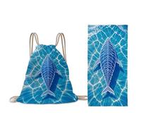 Treer Beach Towel That Turns Into a Bag, 3D Large Microfibre Beach Towels for Adults 2 in 1 Lightweight for Sun Loungers, Travel, Summer, Swimming, Gym, Sports, Yoga (Blue fish,80 * 160cm)