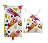 Treer Beach Towel That Turns Into a Bag, 3D Large Microfibre Beach Towels for Adults 2 in 1 Lightweight for Sun Loungers, Travel, Summer, Swimming, Gym, Sports, Yoga (Ice Cream,90 * 180cm)