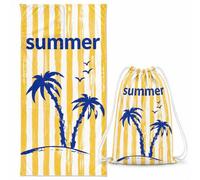Treer Beach Towel That Turns Into a Drawstring Bag, 2 in 1 Backpack Microfibre Lightweight Large Beach Towels for Adults Travel Gym Yoga Swimming Summer -70x140cm, Yellow Stripes