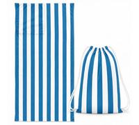 Treer Beach Towel That Turns Into a Drawstring Bag, 2 in 1 Backpack Microfibre Lightweight Large Beach Towels for Adults Travel Gym Yoga Swimming Summer -70x140cm, Blue Stripes