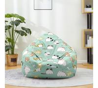 Treer Bean Bag Covers Cat Print Beanbag Chair Cover Large for Adult & Kids, Linen Bean Bag Chair Sofa Cover - Stuffed Toys Storage Bag, Without Filling (Green,35.4x43.3in)