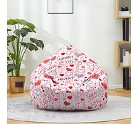 Treer Bean Bag Covers Without Filling, 3D Hearts Printed Cotton Linen Beanbag Chair Cover Large for Kids Adult, Zipper Bean Bag Chair Sofa Cover, Stuffed Toys Storage, Organizer (L,Hearts 9)
