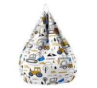 Treer Bean Bag Covers Without Filling, Cartoon Printed Ultra Soft Cotton Linen Large Bean Bag Chair Sofa Cover for Kids and Adult, Stuffed Toys Storage Organizer (70x80cm,yellow tractor)
