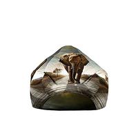 Treer Bean Bag Covers Without Filling, Elephant Print Beanbag Chair Cover Large for Kids & Adult, Bean Bag Chair Sofa Cover with Zipper - Stuffed Toys Storage Bag (27.5x31.5in,grey)