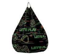 Treer Bean Bag Covers Without Filling, Ultra Soft Cotton Linen Beanbag Chair Cover for Kids Adult, 3d Gamepad Printed Zipper Bean Bag Chair Sofa Cover - Stuffed Toys Storage (black green,100x120cm)