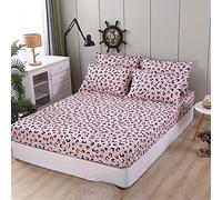 Treer Bedding Fitted Sheets Soft, Microfibre Elasticity Print Comfort Easy Care Bed Sheet Extra Deep Wrinkle and Fade Resistant Single Double King + 2 Pillowcase (Pink leopard,120x200x30cm)