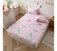Treer Bedding Fitted Sheets Soft, Microfibre Elasticity Print Comfort Easy Care Bed Sheet Extra Deep Wrinkle and Fade Resistant Single Double King + 2 Pillowcase (Rainbow unicorn,90x200x30cm)