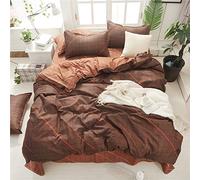 Treer Bedding Set 100 Polyester, Geometric Printing 4 Piece Microfiber Duvet Cover, Bedsheet and 2 Pillowcases Comfortable Breathable for Single Super King Size Bed (180 * 220cm,Brown Plaid)