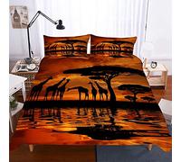 Treer Bedding Set, Microfiber 3D Effect Printed African giraffe Duvet Cover Set Quilt Cover with Zipper +50x75 Pillow Case Super Soft Comfortable (Double 3pcs-200x200+50x75cm,social)