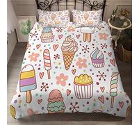 Treer Bedding Set, Microfiber 3D Effect Printed Ice cream Duvet Cover Set Quilt Cover with Zipper +50x75 Pillow Case Super Soft Comfortable (Double 3pcs-200x200+50x75cm,ice cream)
