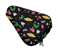 Treer Bike Seat Cover Waterproof, 3D Flower Leaf Pattern Outdoor Bicycle Saddle Rain Dust Cover with Drawstring Closure, Bicycle Seat Protector Shield (Black B,4PCS)