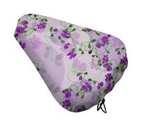 Treer Bike Seat Cover Waterproof, 3D Flower Leaf Pattern Outdoor Bicycle Saddle Rain Dust Cover with Drawstring Closure, Bicycle Seat Protector Shield (Purple Green,1PC)