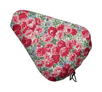 Treer Bike Seat Cover Waterproof, 3D Flower Leaf Pattern Outdoor Bicycle Saddle Rain Dust Cover with Drawstring Closure, Bicycle Seat Protector Shield (Green Pink 2,4PCS)
