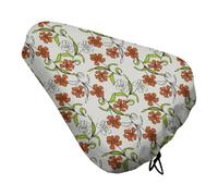 Treer Bike Seat Cover Waterproof, 3D Flower Leaf Pattern Outdoor Bicycle Saddle Rain Dust Cover with Drawstring Closure, Bicycle Seat Protector Shield (Red Green 1,4PCS)