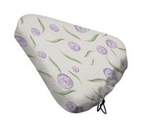 Treer Bike Seat Cover Waterproof, 3D Flower Leaf Pattern Outdoor Bicycle Saddle Rain Dust Cover with Drawstring Closure, Bicycle Seat Protector Shield (Purple Green1,2PCS)