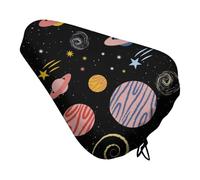 Treer Bike Seat Cover Waterproof, Outdoor Bicycle Saddle Rain Dust Cover with Elastic, Water Resistant Bicycle Seat Protector Shield Non-Slip for Journey and Travel (Black planet,27x37cm)