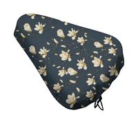 Treer Bike Seat Cover Waterproof, Outdoor Bicycle Saddle Rain Dust Cover with Elastic, Water Resistant Bicycle Seat Protector Shield Non-Slip for Journey and Travel (White magnolia pattern,2PCS)