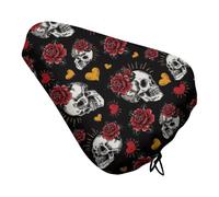 Treer Bike Seat Cover Waterproof, Skull Print Outdoor Bicycle Saddle Rain Dust Cover with Elastic, Water Resistant Bicycle Seat Protector Shield Non-Slip Lightweight for Journey (Red,1pc)