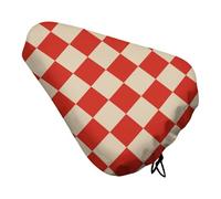 Treer Bike Seat Cover Waterproof, Small Grid Outdoor Bicycle Saddle Rain Dust Cover with Elastic, Water Resistant Bicycle Seat Protector Shield Non-Slip for Journey and Travel (Red/Beige,4PCS)