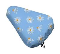 Treer Bike Seat Cushion Covers Waterproof, Daisy Outdoor Bicycle Saddle Rain Dust Cover with Elastic, Non-Slip Bicycle Seat Protector Shield for Journey and Travel (Blue flower,1PC)