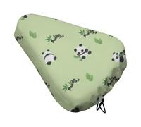 Treer Cartoon Panda Print Bike Seat Cover,Outdoor Bicycle Saddle Rain Dust Cover with Elastic,Water Resistant Bicycle Seat Protector Shield Non-Slip Lightweight for Journey (Green,1-piece)