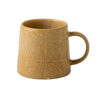 Treer Ceramic Coffee Cup Large Modern Relief Coffee Mug with Handle 14.5 oz Cappuccino Cup Espresso Cup Cereal Breakfast Bowl Tea Cup Suitable for Office and Home, Microwave Safe (Yellow,430 ml)