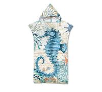 Treer Changing Robe Hooded, Adult Marine Life Poncho Towel Microfibre Quick Dry Light Weight Towel for Women Men Beach Swimming Surfing Wetsuit Changing Camping Travel (75x110cm,Hippocampus)