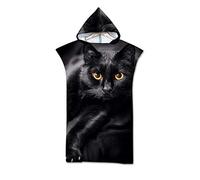 Treer Changing Robe Hooded, Print Poncho Towel Microfibre Quick Dry Light Weight Towel for Adult Women Men Beach Swimming Surfing Wetsuit Camping Travel (75x110cm,Black Cat)