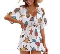 Treer Chiffon Beach Coverups for Women, Lightweight Beach Cover Up, Sarongs for Women Beachwear, Pullover Loose Summer Dress for Holidays, Poolside, Seaside, Party (Hawaii,XXL)