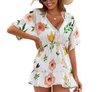 Treer Chiffon Beach Coverups for Women, Lightweight Beach Cover Up, Sarongs for Women Beachwear, Pullover Loose Summer Dress for Holidays, Poolside, Seaside, Party (Jungle Flowers 8,XXL)