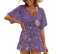 Treer Chiffon Beach Coverups for Women, Lightweight Beach Cover Up, Sarongs for Women Beachwear, Pullover Loose Summer Dress for Holidays, Poolside, Seaside, Party (Scale Printing 6,XL)