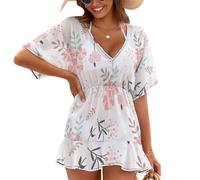 Treer Chiffon Beach Coverups for Women, Lightweight Beach Cover Up, Sarongs for Women Beachwear, Pullover Loose Summer Dress for Holidays, Poolside, Seaside, Party (Jungle Flowers 10,S)