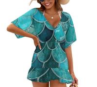 Treer Chiffon Beach Coverups for Women, Lightweight Beach Cover Up, Sarongs for Women Beachwear, Pullover Loose Summer Dress for Holidays, Poolside, Seaside, Party (Scale Printing 9,S)