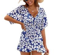 Treer Chiffon Beach Coverups for Women, Lightweight Beach Cover Up, Sarongs for Women Beachwear, Pullover Loose Summer Dress for Holidays, Poolside, Seaside, Party (Jungle Flowers 4,M)