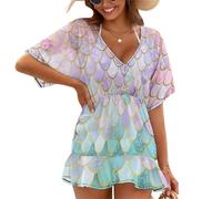 Treer Chiffon Beach Coverups for Women, Lightweight Beach Cover Up, Sarongs for Women Beachwear, Pullover Loose Summer Dress for Holidays, Poolside, Seaside, Party (Scale Printing 8,XL)