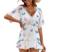 Treer Chiffon Beach Coverups for Women, Lightweight Beach Cover Up, Sarongs for Women Beachwear, Pullover Loose Summer Dress for Holidays, Poolside, Seaside, Party (Colored Beans,XXL)
