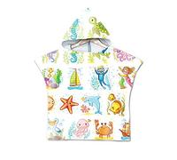Treer Children Beach Towel Robe Bathrobe Poncho, 3D Cartoon Kids Baby Girl Boy Changing Clothing Hooded Robe Beach Bath Towel for Surfing Swimming Wetsuit Swimwear (60x60cm,Marine life)