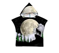 Treer Children Beach Towel Robe Bathrobe Poncho, Cartoon Kids Baby Swim Wetsuit Swimwear Changing Towel Beach Bath Beach Robe Hooded Bath for Surfing Swimming Girl Boy (60x60cm,Moonlight Wolf)