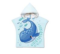 Treer Children Beach Towel Robe Bathrobe Poncho, Cartoon Kids Baby Swim Wetsuit Swimwear Changing Towel Beach Bath Beach Robe Hooded Bath for Surfing Swimming Girl Boy (60x60cm,Blue whale)