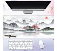Treer Chinese Landscape Mouse Mat, Wear-Resistant Large Mouse Mat, Mouse Pad with Non-Slip Base, Gaming Mouse Pad with Sewn Edges, Mousepad Suitable for Office and Home (Mountains 2,1000x500x3mm)
