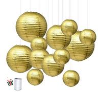 Treer Chinese Round Paper Lanterns, 12pcs Assorted Colors Lamp Shades Garland for Christmas Festival Wedding Birthday Party Indoor Outdoor Decorative (Gold)