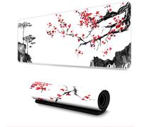 Treer Chinese Style Mouse Mat, Sakura Pattern Large Mouse Mat, Mouse Pad with Non-Slip Base, Gaming Mouse Pad with Sewn Edges, Mousepad Suitable for Office and Home (800x300mm,Floral)