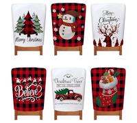 Treer Christmas Chair Covers Pack of 6, Christmas Chair Back Covers Christmas Seat Covers Dining Chair Slipcovers Decorations for Xmas Holiday Party Home Kitchen (6 pieces,Checkerboard)
