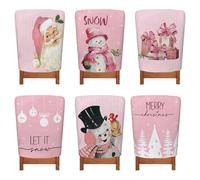 Treer Christmas Chair Covers Pack of 6, Christmas Chair Back Covers Christmas Seat Covers Dining Chair Slipcovers Decorations for Xmas Holiday Party Home Kitchen (6 pieces,Pink)