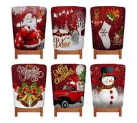 Treer Christmas Chair Covers Pack of 6, Christmas Chair Back Covers Christmas Seat Covers Dining Chair Slipcovers Decorations for Xmas Holiday Party Home Kitchen (6 pieces,Snowman)