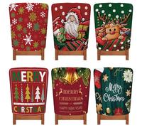 Treer Christmas Chair Covers Pack of 6, Christmas Chair Back Covers Christmas Seat Covers Dining Chair Slipcovers Decorations for Xmas Holiday Party Home Kitchen (6 pieces,Father Christmas)