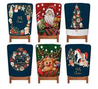 Treer Christmas Chair Covers Pack of 6, Christmas Chair Back Covers Christmas Seat Covers Dining Chair Slipcovers Decorations for Xmas Holiday Party Home Kitchen (6 pieces,Joy Xmas)