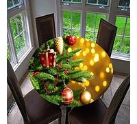 Treer Christmas Round Tablecloth Waterproof Wipeable, 3D Christmas Tree Print Circular Tablecloths Fitted Elastic Edged Xmas Table Cover Decoration for Kitchen Picnic Outdoor Indoor (D,100cm)