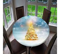 Treer Christmas Round Tablecloth Waterproof Wipeable, 3D Christmas Tree Print Circular Tablecloths Fitted Elastic Edged Xmas Table Cover Decoration for Kitchen Picnic Outdoor Indoor (F,90cm)